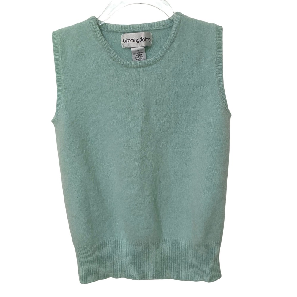 Vtg 80s Bloomingdales Cashmere Sweater Vest M Seafoam Green Fuzzy Soft Preppy